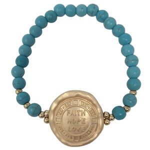 FAITH HOPE LOVE Disk Turquoise Stone Stretch Bracelet